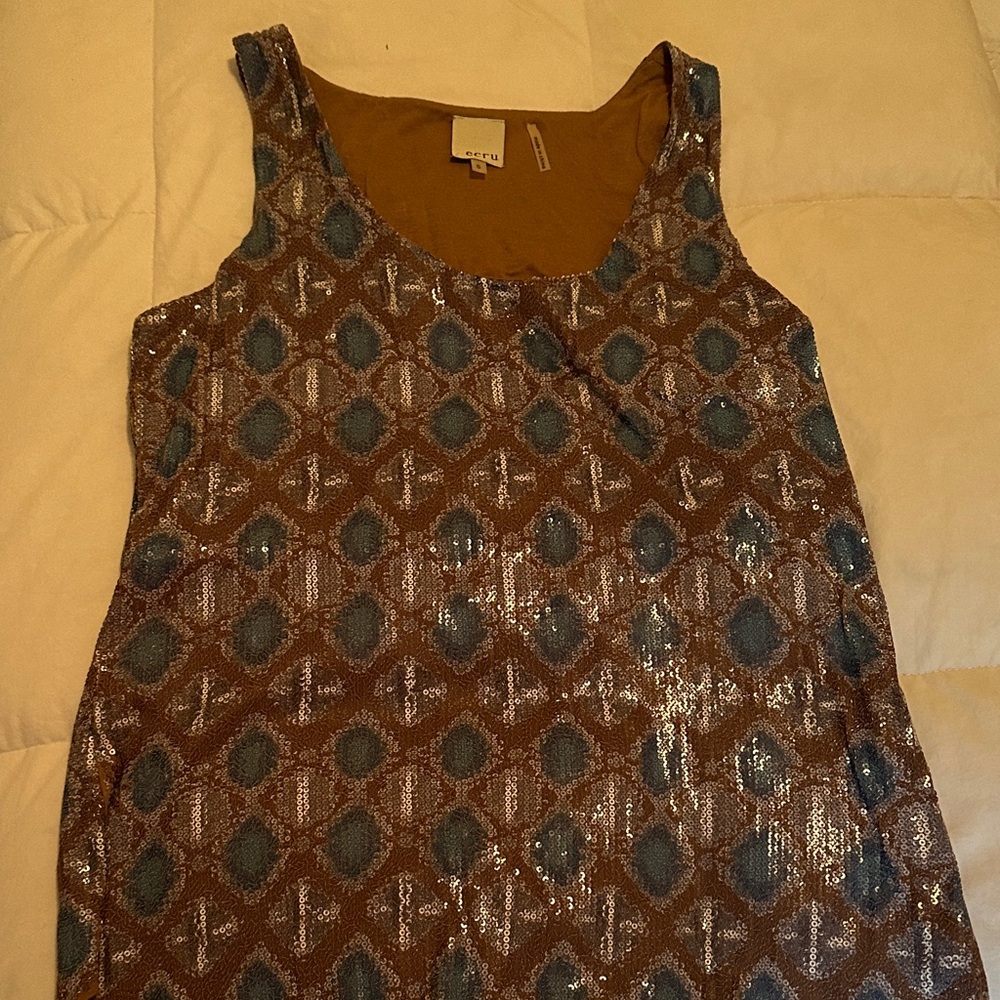 Elegant Sequin Tank Top - Brown and Blue